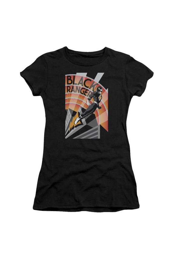 Power Rangers - Black Ranger Deco - Juniors Teen Girls Cap Sleeve Shirt - X-Large