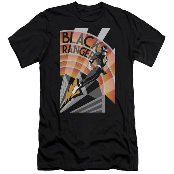 Power Rangers Black Ranger Deco Premium Adult Slim Fit 30/1 T-Shirt Black