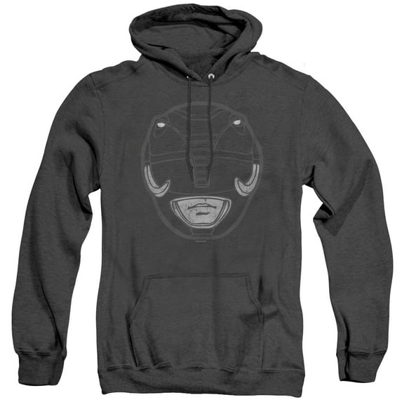 Power Rangers Black Ranger Mask Adult Heather Hoodie Sweatshirt Black