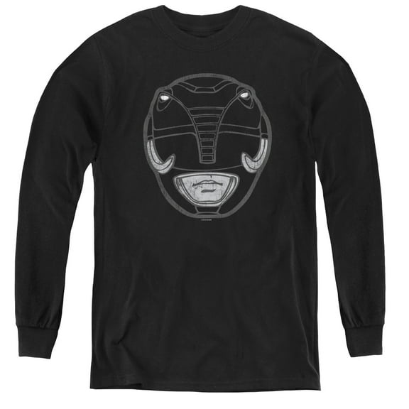 Power Rangers - Black Ranger Mask - Youth Long Sleeve Shirt - Medium