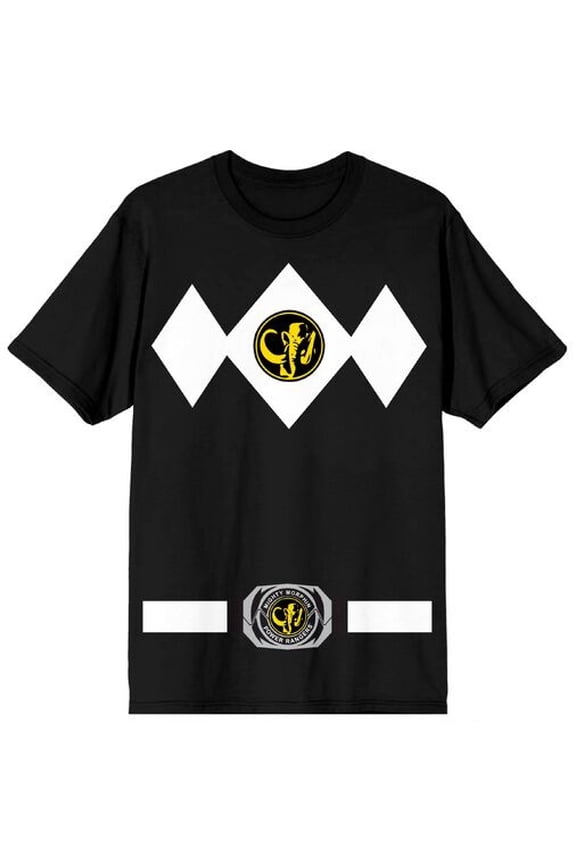 Power Rangers Black Ranger Men's Black Crew Neck Short Sleeve Cosplay Tee-Large