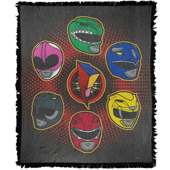 Power Rangers Blanket, 50'x60' Bolt and Helmets Woven Tapestry Cotton Blend Fringed Throw Blanket