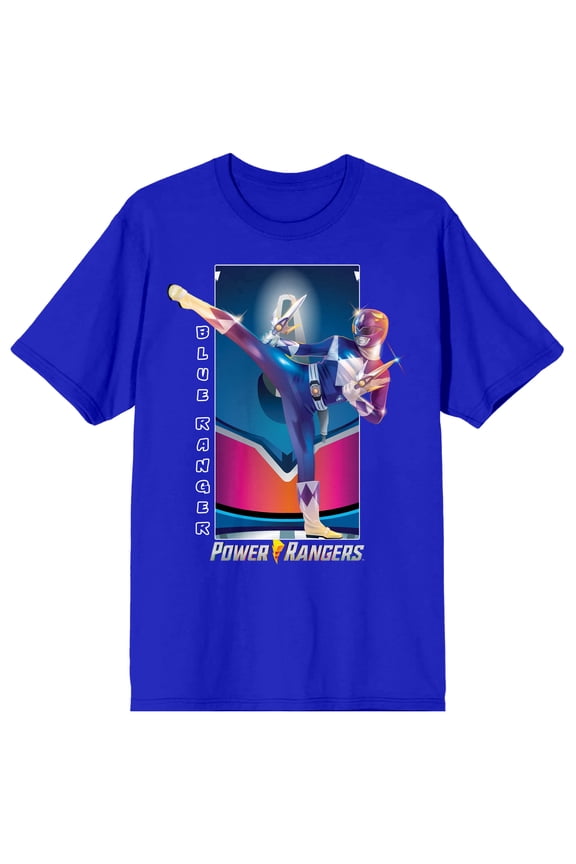 Power Rangers Blue Ranger Crew Neck Short Sleeve Royal Blue Men's T-shirt-XL