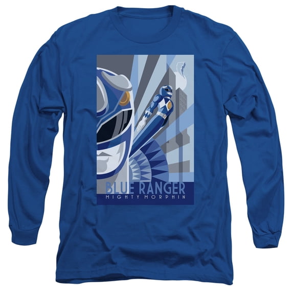 Power Rangers Blue Ranger Deco Long Sleeve Adult 18/1 T-Shirt Royal Blue