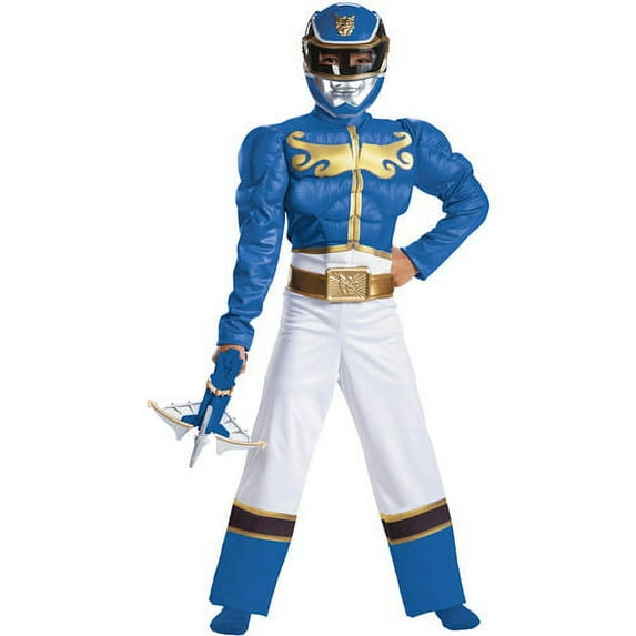 Power Rangers Megaforce Blue Ranger Childs Deluxe Muscle Costume Medium 7-8