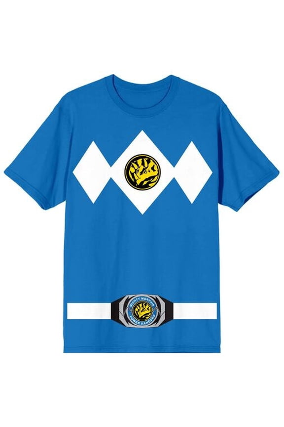 Power Rangers Blue Ranger Men's Blue Crew Neck Short Sleeve Cosplay Tee-Large