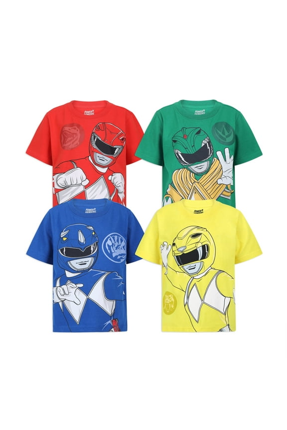 Boys Short Sleeve T-Shirt 4 Pack Shirts for Little Kids – Red/Yellow/Blue/Green