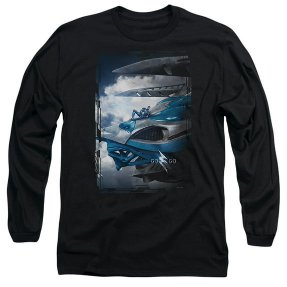 Power Rangers Blue Zord Poster Long Sleeve Adult 18/1 T-Shirt Black