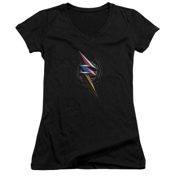 Power Rangers - Bolt Sigil - Juniors Cap Sleeve V-Neck Shirt - Small