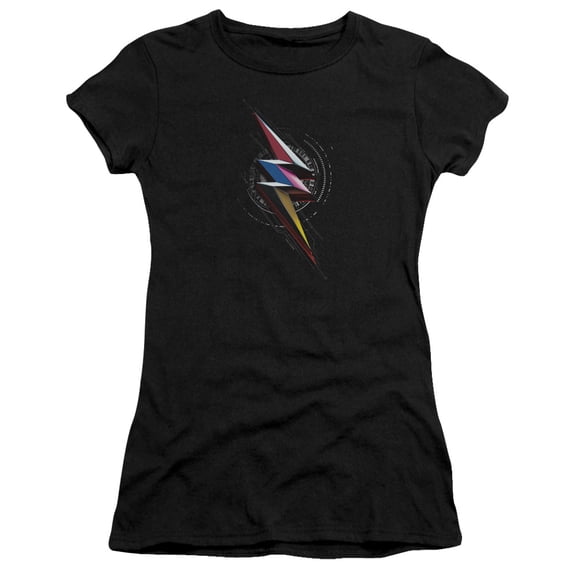 Power Rangers Bolt Sigil Junior Women's T-Shirt Sheer Black