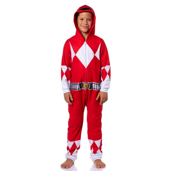 Mighty Morphin Power Rangers Unisex Kids' MMPR Pajama Union Suit 1PC Loungewear Boys Girls - Green Blue Pink Red Ranger