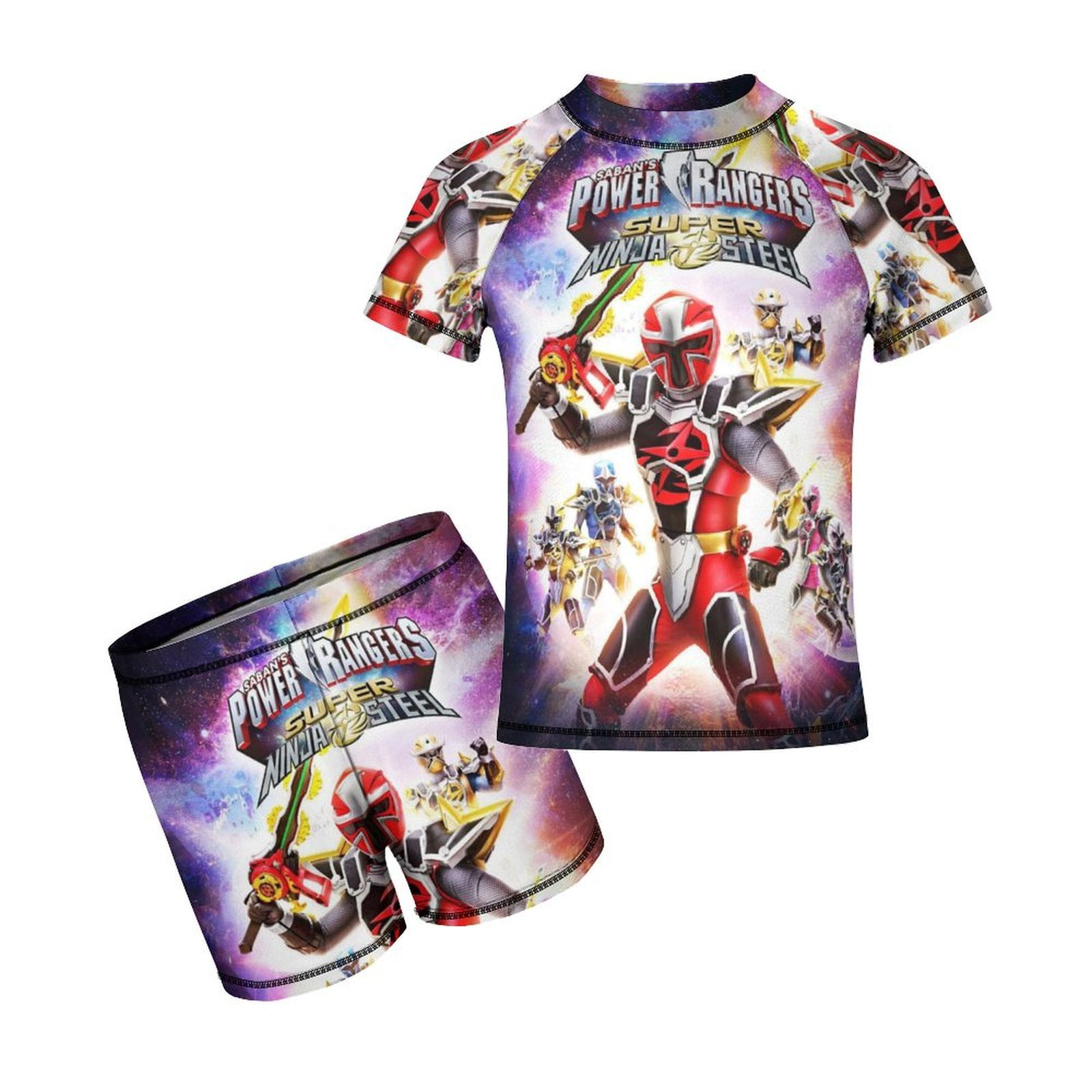 Power Rangers Boys 2-Piece Swimsuit Set, Short Sleeve Rash Guard & Swim ...