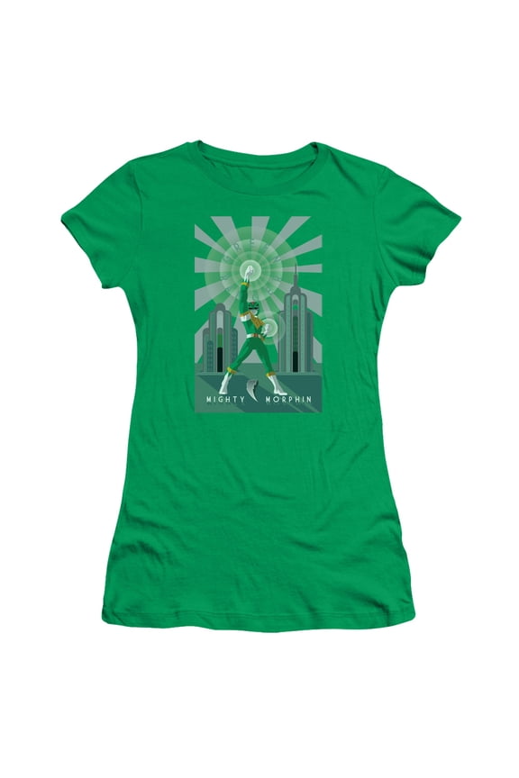 Power Rangers Children's Cartoon TV Series Green Ranger Juniors Sheer T-Shirt