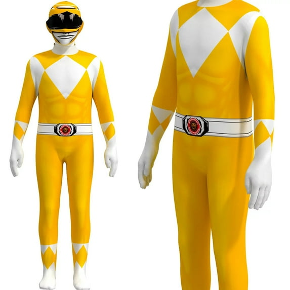 Power Rangers Cosplay Costumes for Kids Jumpsuit Fancy Dress up costume party Playsuit M Size Yellow