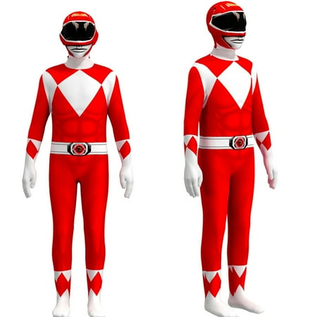 Power Rangers Cosplay Costumes for Kids Jumpsuit Fancy Dress up costume party Playsuit XS Size Red