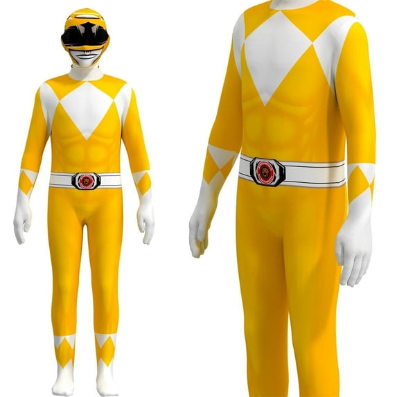 Power Rangers Cosplay Jumpsuit Fancy Dress up Costume Party Playsuit Costume Cosplay Full Bodysuit Halloween Kids 3D Style for 5-6 Years