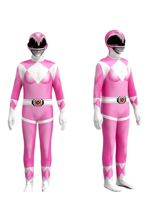 Power Rangers Cosplay Jumpsuit Fancy Dress up Costume Party Playsuit Costume Cosplay Full Bodysuit Halloween 3D Style for 9-10 Years