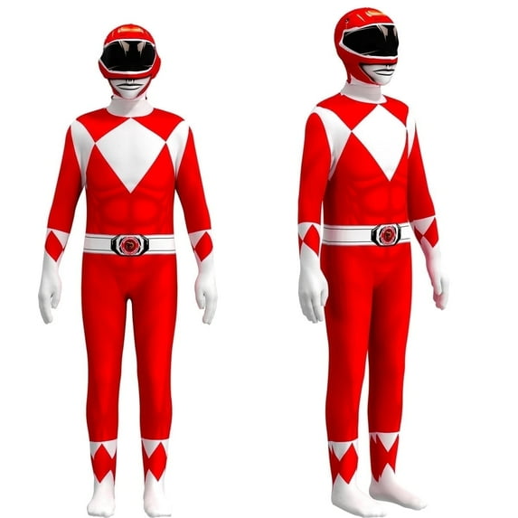 Power Rangers Cosplay Jumpsuit Fancy Dress up costume party Playsuit Costume Cosplay Full Bodysuit Halloween Kids 3D Style