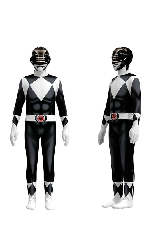 Power Rangers Cosplay Jumpsuit Fancy Dress up costume party Playsuit XL Size,Black