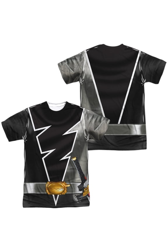 Dino Fury Black Ranger Unisex Adult Sublimated Halloween Costume T Shirt (Small) White (Front/Back)