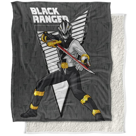 Power Rangers: Dino Fury Blanket, 50'x60' Black Ranger Character Silky Touch Sherpa Back Super Soft Throw Blanket
