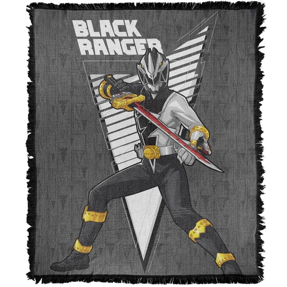 Power Rangers: Dino Fury Blanket, 50'x60' Black Ranger Character Woven Tapestry Cotton Blend Fringed Throw Blanket