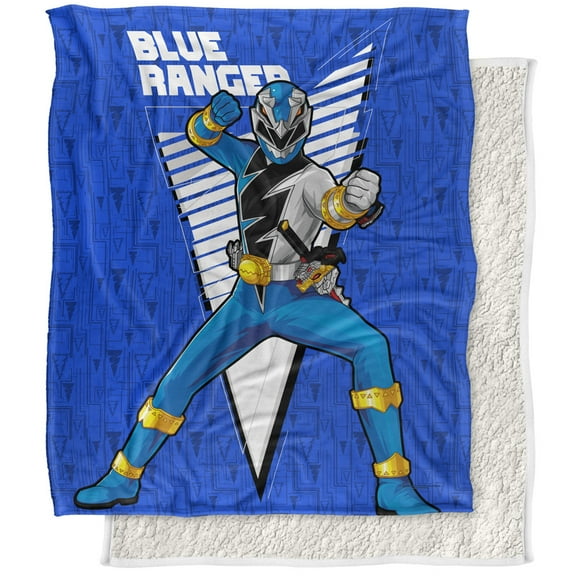 Power Rangers: Dino Fury Blanket, 50'x60' Blue Ranger Character Silky Touch Sherpa Back Super Soft Throw Blanket