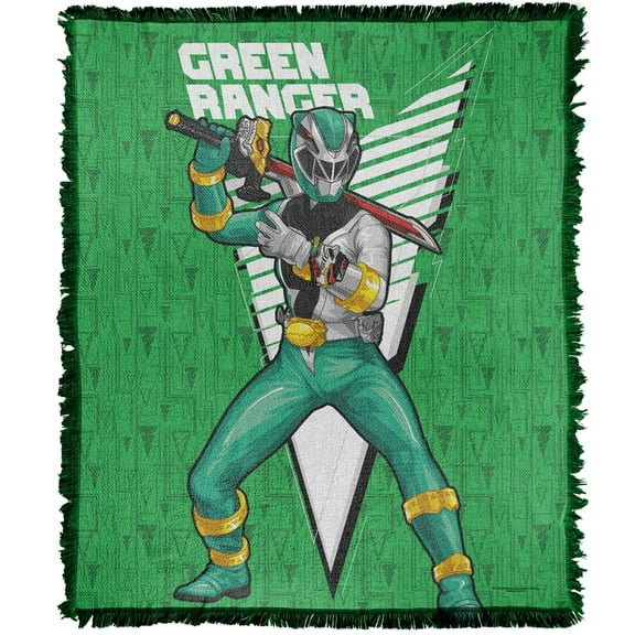 Power Rangers: Dino Fury Blanket, 50'x60' Green Ranger Character Woven Tapestry Cotton Blend Fringed Throw Blanket