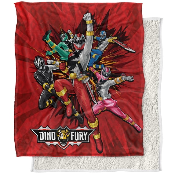 Power Rangers: Dino Fury Blanket, 50'x60' Group Attack Silky Touch Sherpa Back Super Soft Throw Blanket