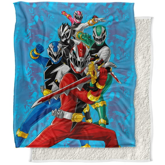 Power Rangers: Dino Fury Blanket, 50'x60' Group Stack Silky Touch Sherpa Back Super Soft Throw Blanket