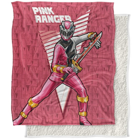 Power Rangers: Dino Fury Blanket, 50'x60' Pink Ranger Character Silky Touch Sherpa Back Super Soft Throw Blanket