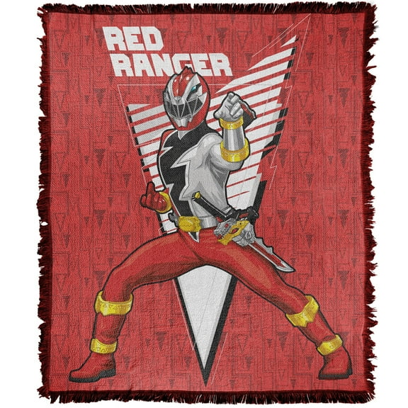 Power Rangers: Dino Fury Blanket, 50'x60' Red Ranger Character Woven Tapestry Cotton Blend Fringed Throw Blanket