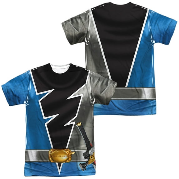 Power Rangers Dino Fury Blue Ranger Unisex Adult Sublimated Halloween Costume T Shirt (X-Large) White (Front/Back)