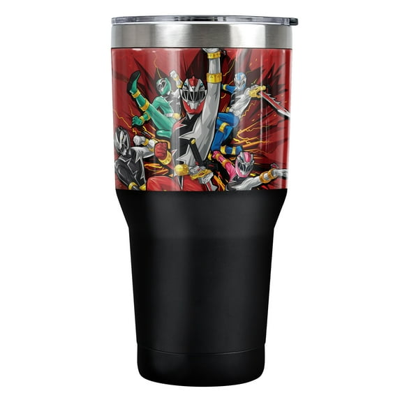 Power Rangers: Dino Fury Official Group Attack 30 oz Travel Tumbler, Stainless Steel, Vacuum Insulated with Leak Resistant Slide-Lock Lid