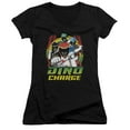 thumbnail image 1 of Power Rangers Dino Lightning Junior Women's V-Neck T-Shirt Black, 1 of 2