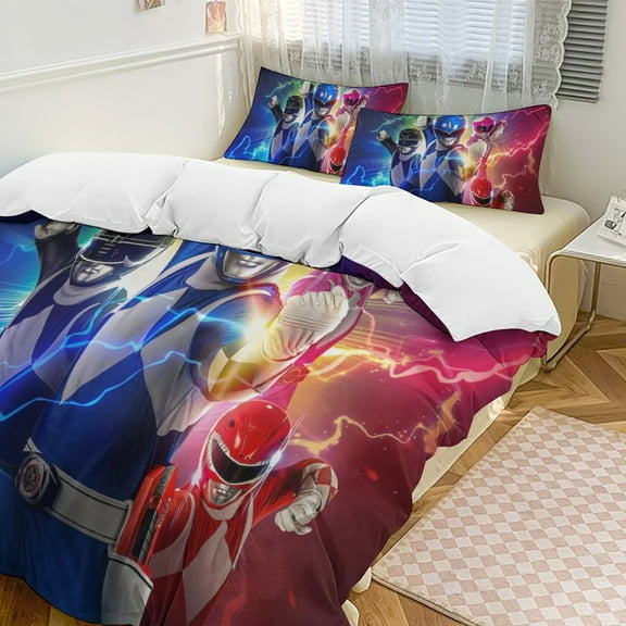 Power Rangers Duvet Cover Set 3D Printed Bedding Set Ultra Soft and Breathable for Boys Girs Adults Gift for Bedroom Room Decor (1 Duvet Cover+2 Pillowcases)