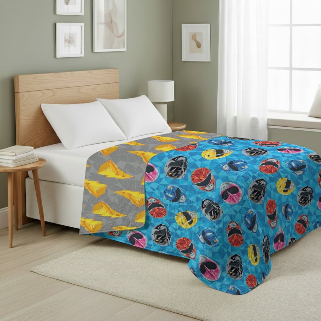 Power Rangers Geo Power Twin/Full Quilted Blanket 60x90 inches, Kids Character Bedding