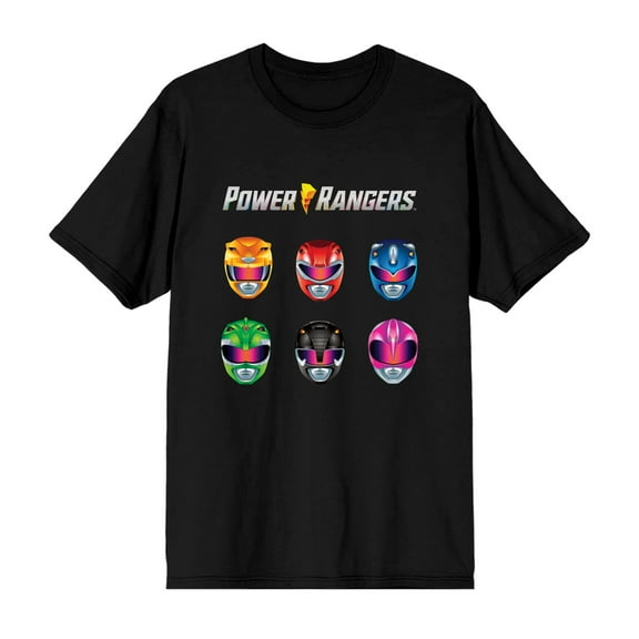 Power Rangers Helmet Lineup Adult Black Crew Neck Short Sleeve T-shirt-XXL