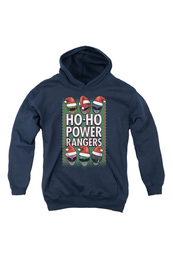 Ho Ho Power Rangers Christmas Youth Kids Boy/Girls Pull-Over Hoodie, Navy, Large