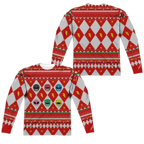 Power Rangers - Ho Ho Power Rangers (Front/Back Print) - Regular Fit Long Sleeve Shirt - Medium