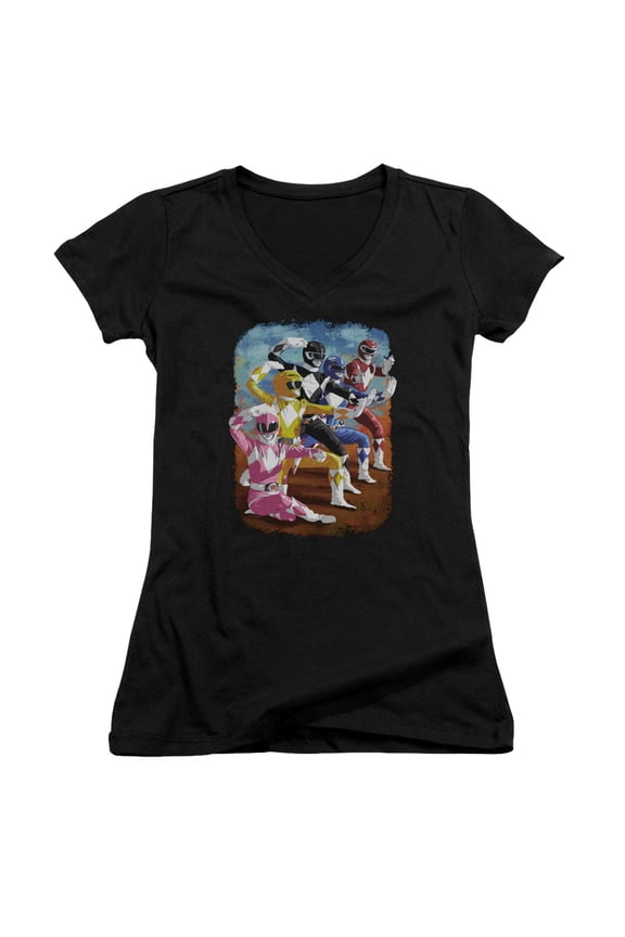 Power Rangers Impressionist Rangers Junior Women's V-Neck T-Shirt Black