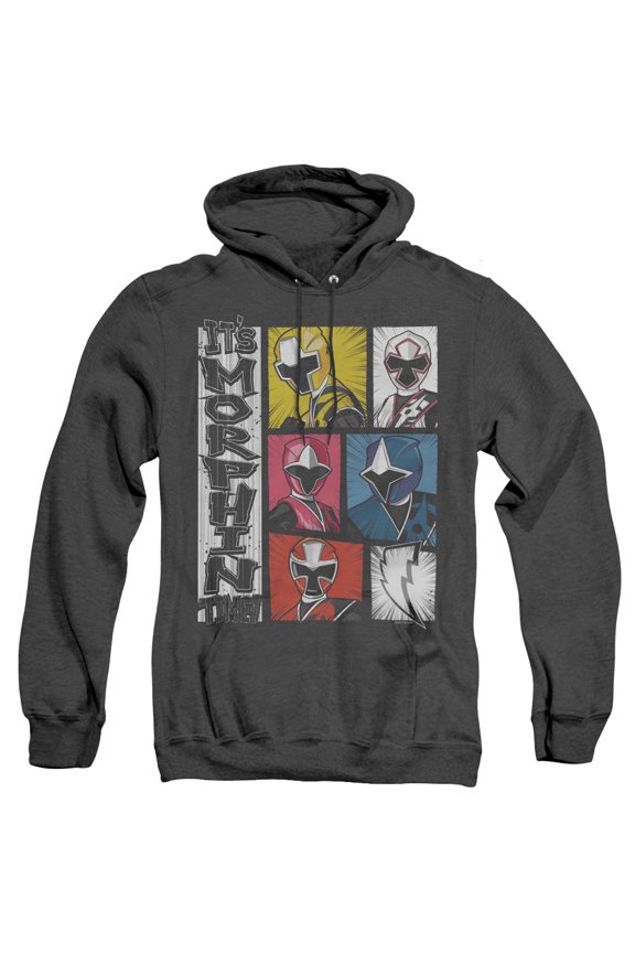 Power Rangers Its Morphin Time Adult Heather Hoodie Sweatshirt Black