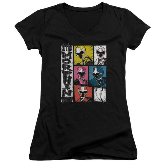 Power Rangers - Its Morphin Time - Juniors Cap Sleeve V-Neck Shirt - Small
