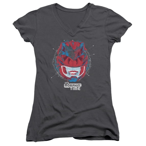 Power Rangers Its Morphin Time Junior Women's V-Neck T-Shirt Charcoal