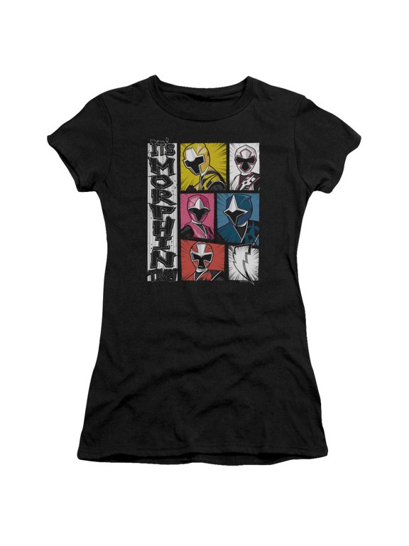 Power Rangers Its Morphin Time Junior Women's T-Shirt Sheer Black