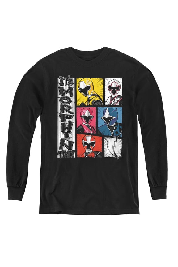 Power Rangers Its Morphin Time Youth Long Sleeve T-Shirt Tee Black