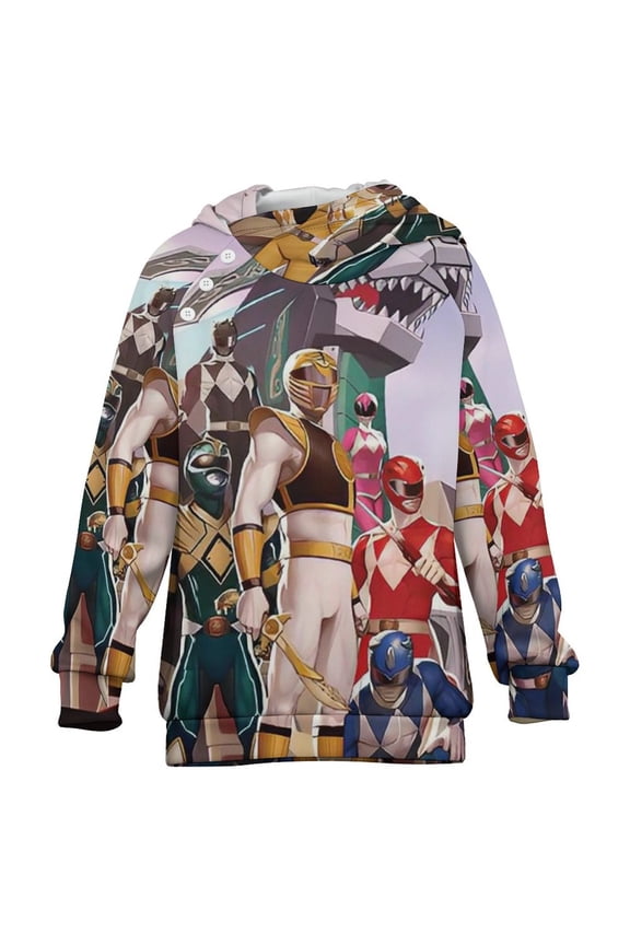 Power Rangers Kids Hoodie Raglan Sleeve Hooded Snap Sweatshirt Casual Wear Soft Breathable Outerwear Winter Clothes 6-7Y