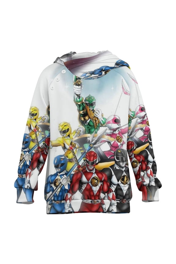 Power Rangers Kids Hoodie Raglan Sleeve Hooded Snap Sweatshirt Casual Wear Soft Breathable Outerwear Winter Clothes 8-9Y