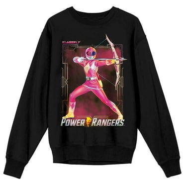 Power Rangers Kimberly Wielding Bow & Arrow Crew Neck Long Sleeve Black Adult Sweatshirt-Medium