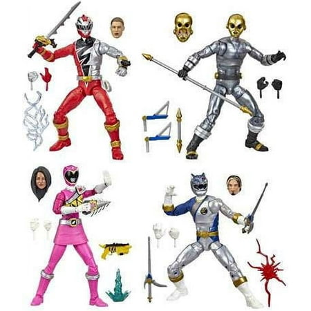 Power Rangers Lightning Collection Dino Fury Red Ranger, Dino Charge Pink Ranger, Wild Force Lunar Wolf Ranger & Zeo Cog Action Figure 4-Pack